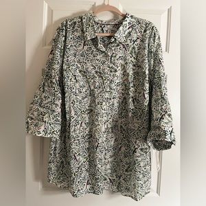 New Croft & Barrow, Blouse, 3X, White/Green Multi